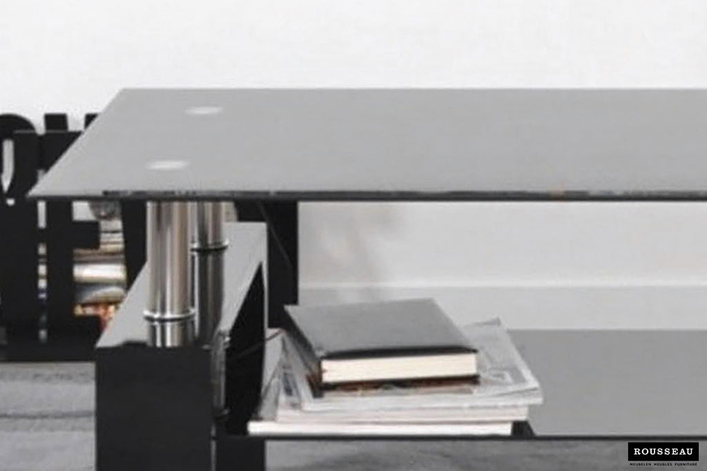 Rousseau Alana Salontafel – MDF, Spaanplaat & Gehard Glas – Hoogglans Zwart – L100 x B60 x H45 cm